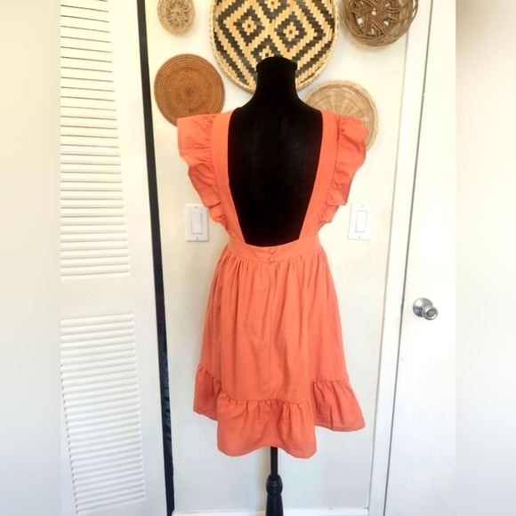 Orange Mini Dress With Ruffles Flutter Sleeves - Picture 7 of 7